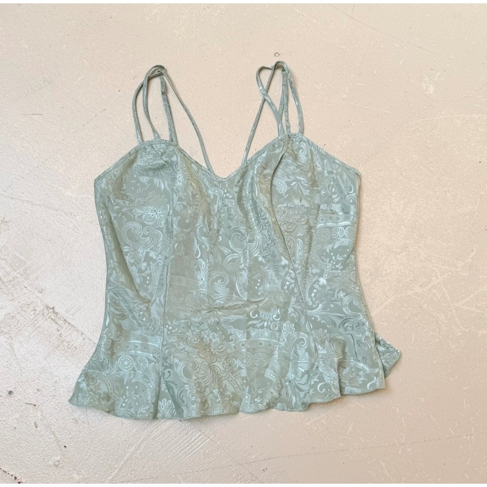 Victorias Secret Vintage Sage Green Jacquard Floral Camisole Blouse Womens Small